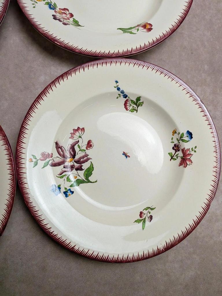 Lot de 6 assiettes creuses Sarreguemines – modèle Strasbourg – décor floral peint à la main