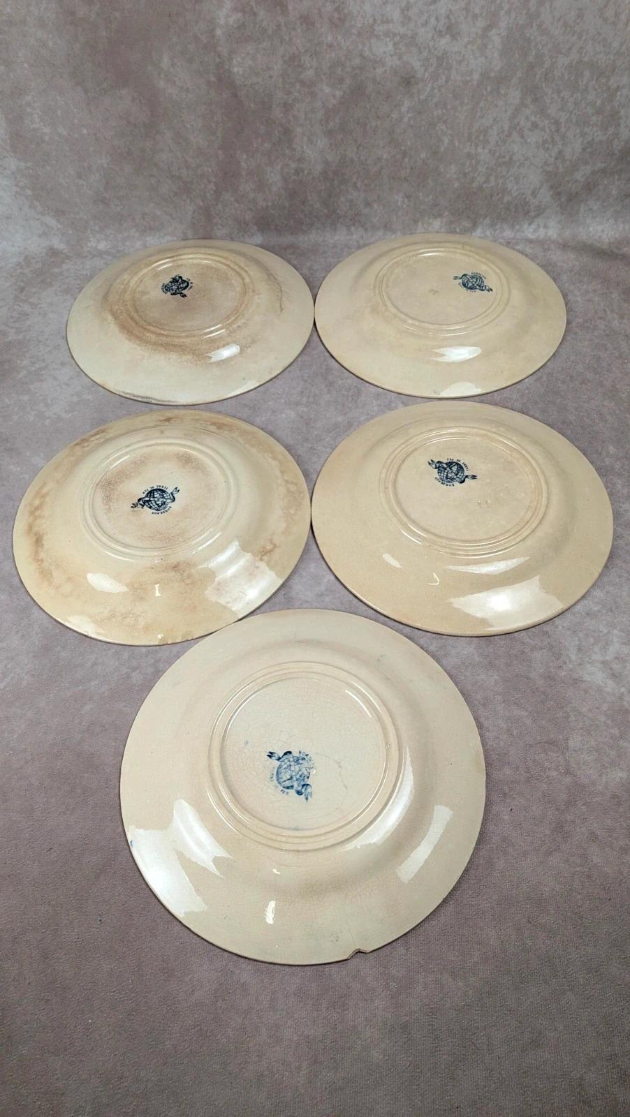 Lot de 5 assiettes plates anciennes Vieillard & Cie Bordeaux, décor Clématite