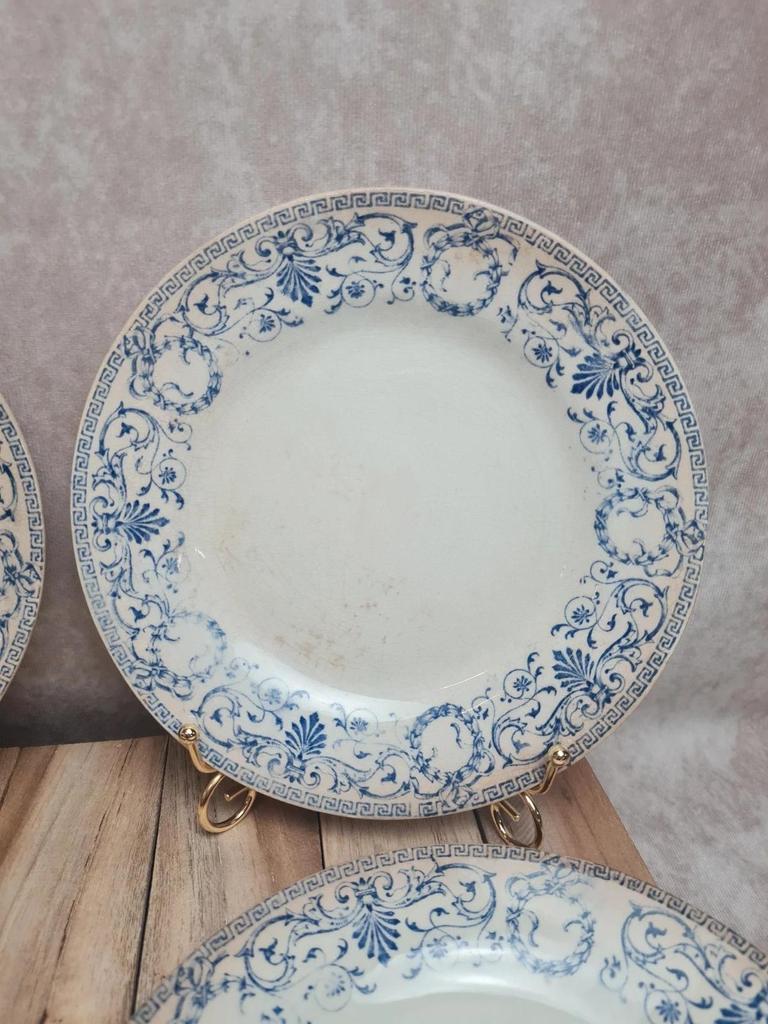 Lot de 9 assiettes dessert anciennes Creil Montereau Marie Louise Terre de Fer bleu