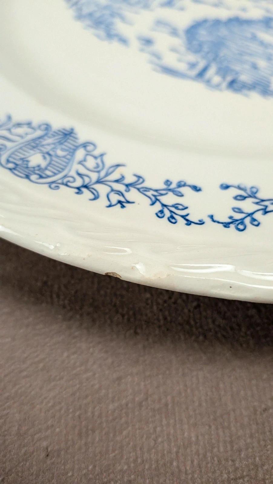 Lot de 6 assiettes plates anciennes Rotterdam décor bleu moulin