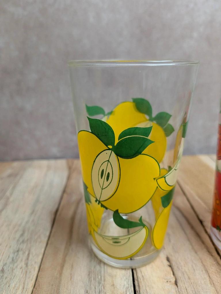 Lot de 2 verres vintage décor fruits 🍅🍏 Années 70/80