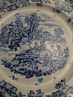 Lot de 12 assiettes plates Terre de fer Bp – Décor bleu toile de Jouy