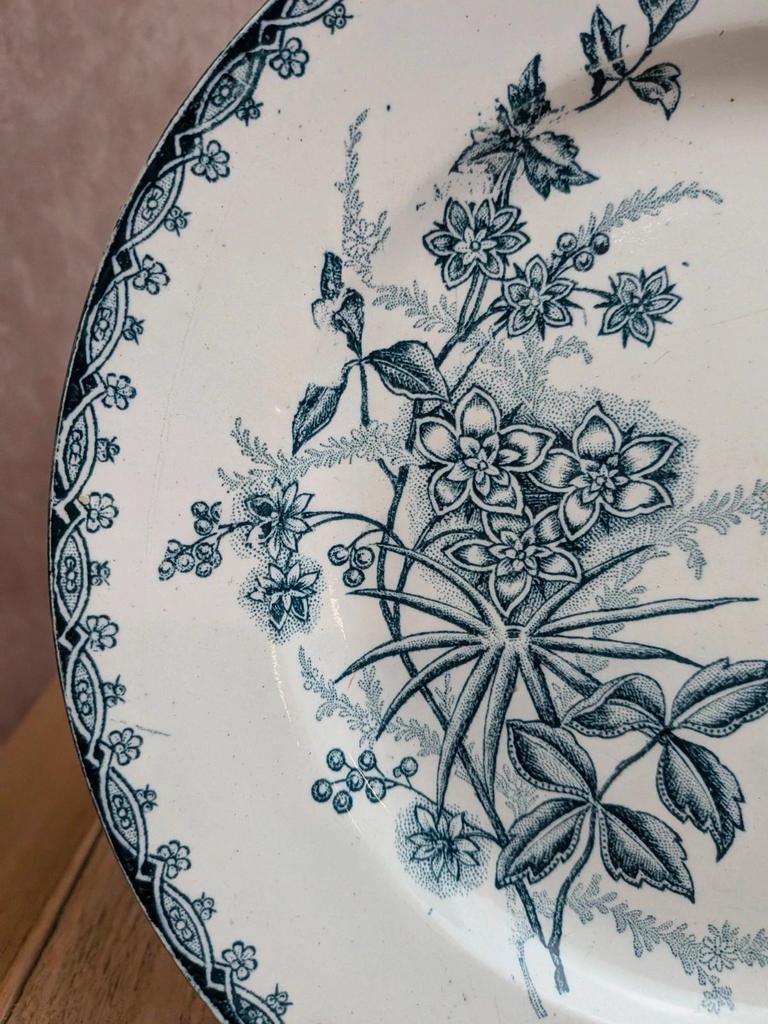 Assiette ancienne en terre de fer Saint-amandinoise – Modèle Margot – Fleurs bleues