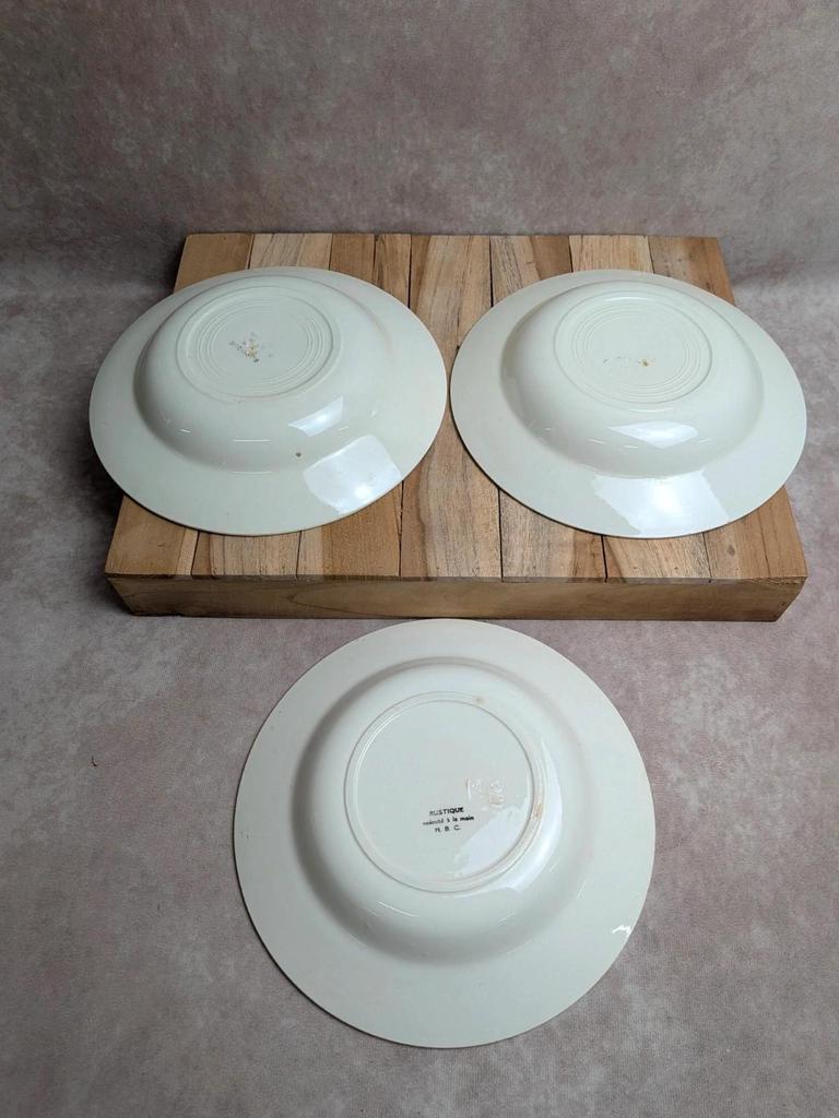 Lot de 6 assiettes en terre de fer Hbc – Modèle Rustique – Décor floral peint à la main