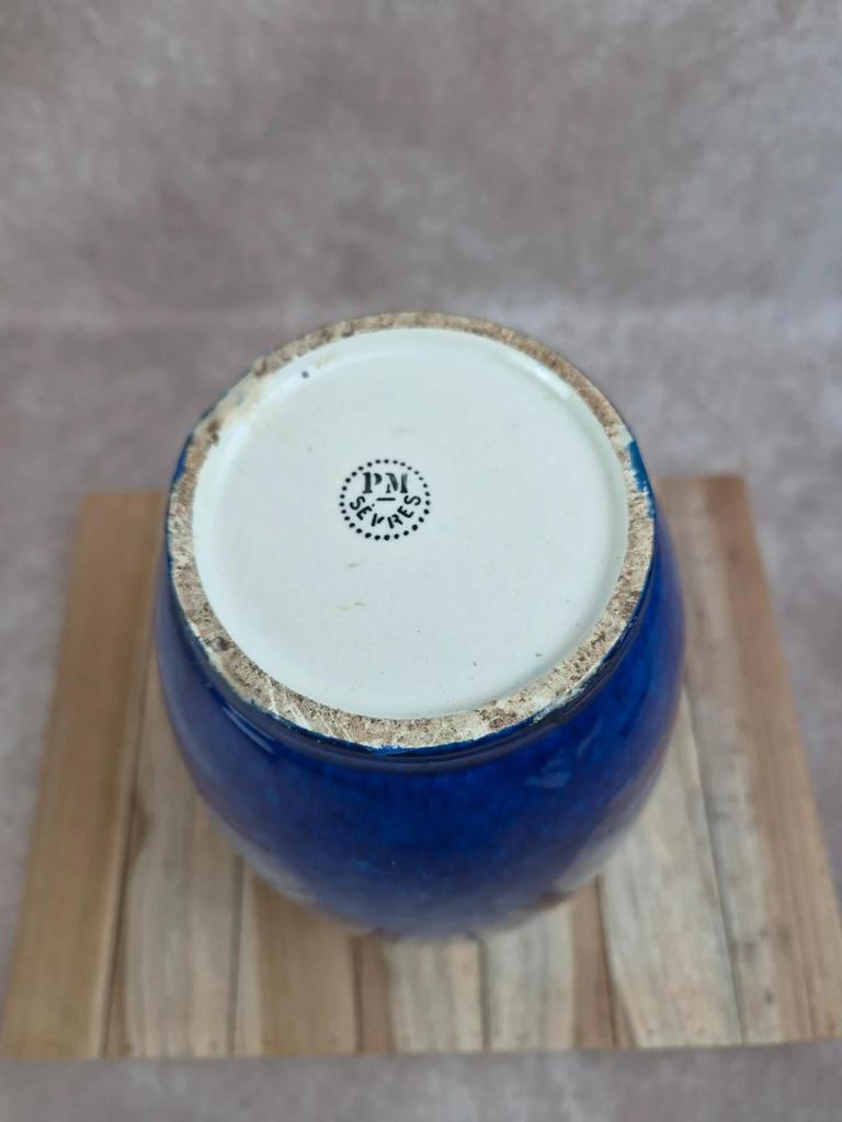 Grand vase Paul Milet Sèvres bleu flammé Art Déco céramique française 30 cm