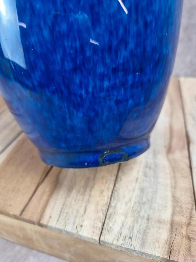 Grand vase Paul Milet Sèvres bleu flammé Art Déco céramique française 30 cm