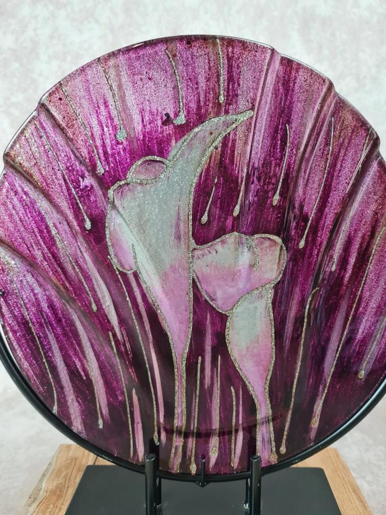 Vase décoratif en verre peint Acapulco 🌸 art verrier sur socle métal