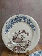 Lot de 2 assiettes Terre de Fer polychrome Clairefontaine modèle Chasse décor lièvre