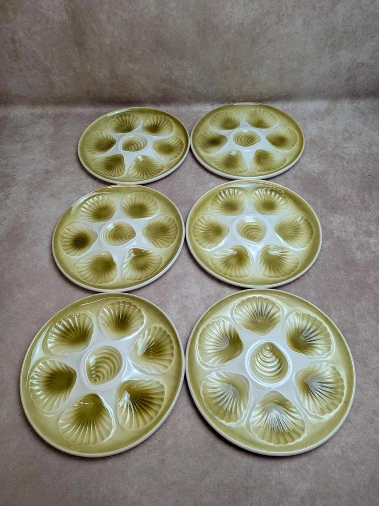 Lot de 6 assiettes à huîtres / coquillages vintage Moulin des Loups
