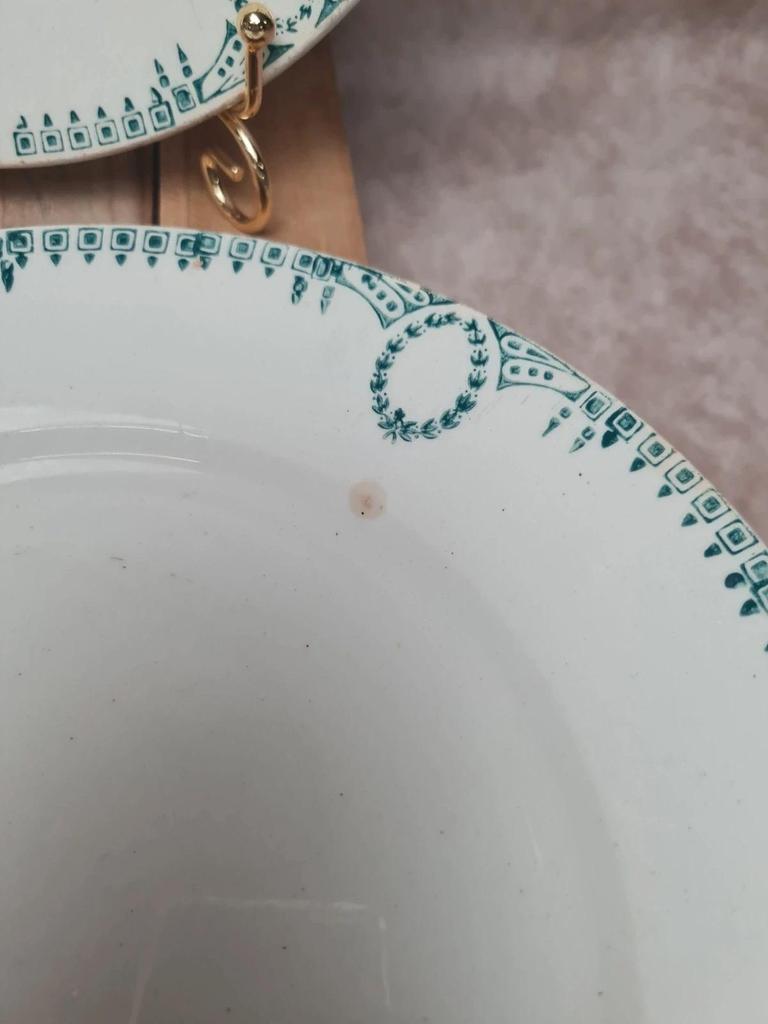 Lot de 4 assiettes anciennes Terre de fer Saint-amand décor vert 🌿