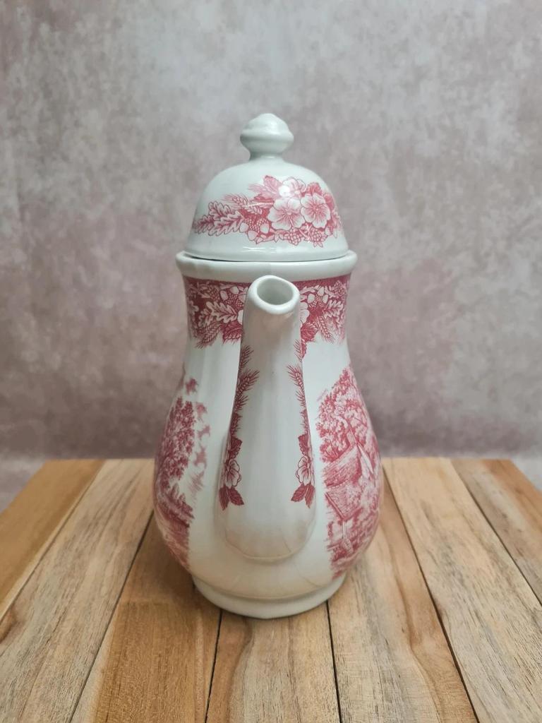 Théière / cafetière anglaise vintage J. Broadhurst “the Constable Series” décor rouge toile de jouy