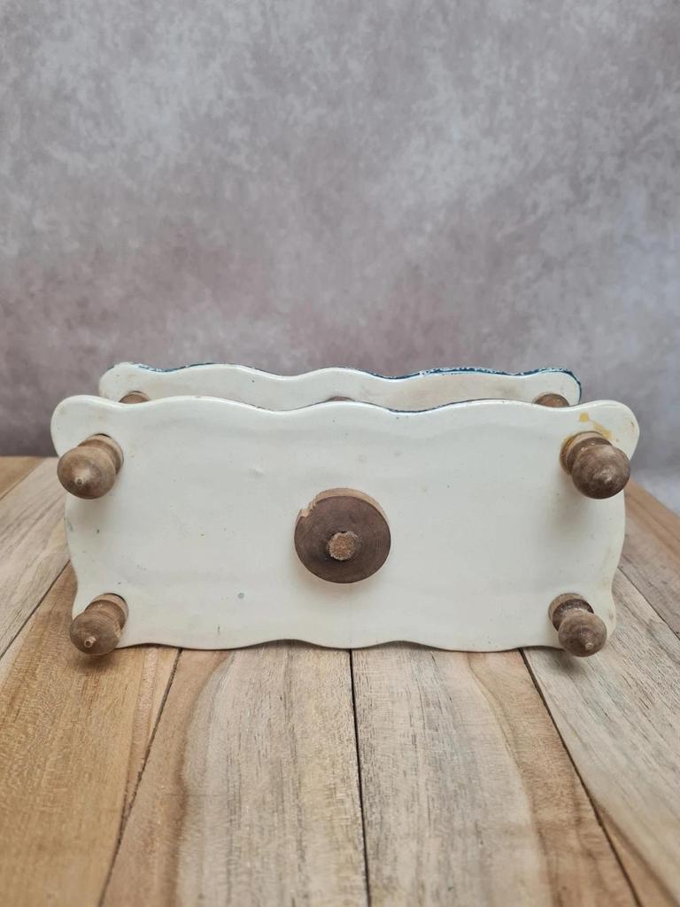 Serviteur huile vinaigre ancien Terre de Fer attribué Gien décor floral bleu 💙