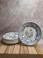 Lot de 8 assiettes à dessert anciennes anglaises J. Marshall & Co Bosphorus faïence violette Xixe