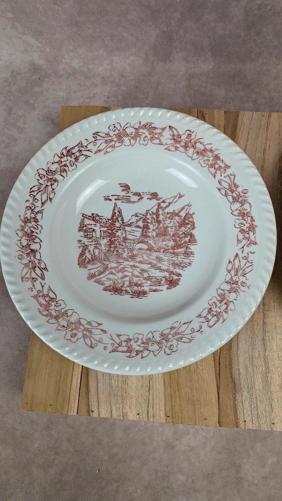 Assiette creuse vintage décor rouge campagne