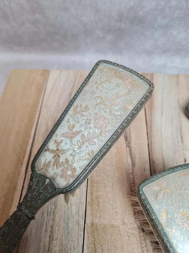 Ensemble de toilette ancien anglais Regent – brosse, glace & brosse à vêtements – style Art déco