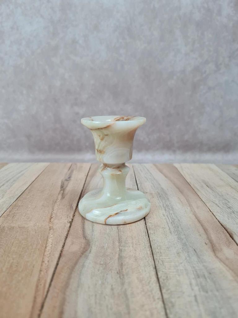 Bougeoir vintage en onyx marbré, pierre naturelle