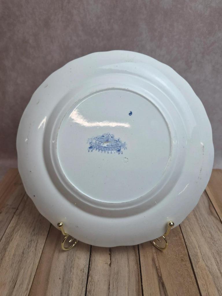 Assiette anglaise ancienne Lace Border bleu – attribuée Job Meigh Old Hall Xixe