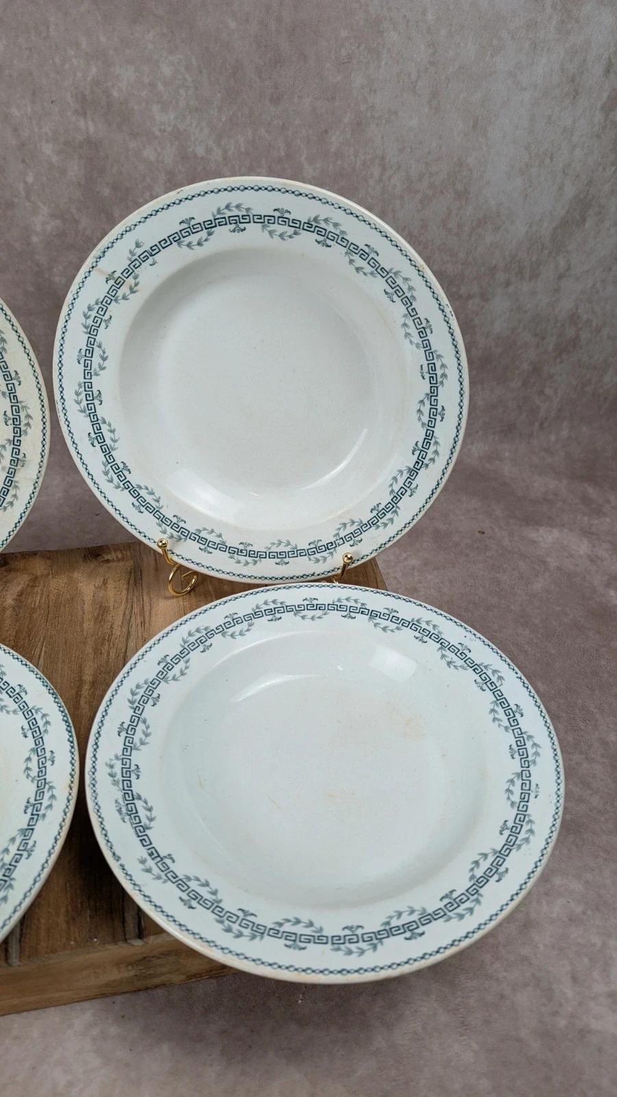 Lot de 4 assiettes creuses anciennes Gien – Terre de Fer modèle Austerlitz