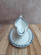 Saucière ancienne Sarreguemines forme Bambou – décor bleu non répertorié – terre de fer