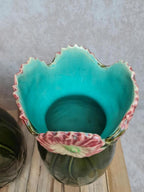 Paire de vases barbotine Francis Mas 🌸 céramique verte fleurs Art nouveau
