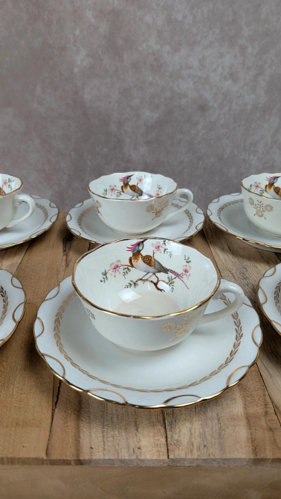 Lot de 6 tasses Gien Yokohama & 6 soucoupes M&s – porcelaine française