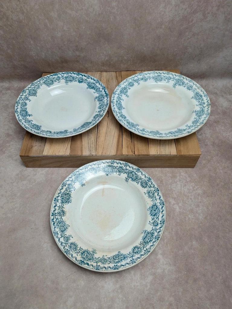 Lot de 3 assiettes creuses anciennes Saint-amand modèle Argenton Terre de fer
