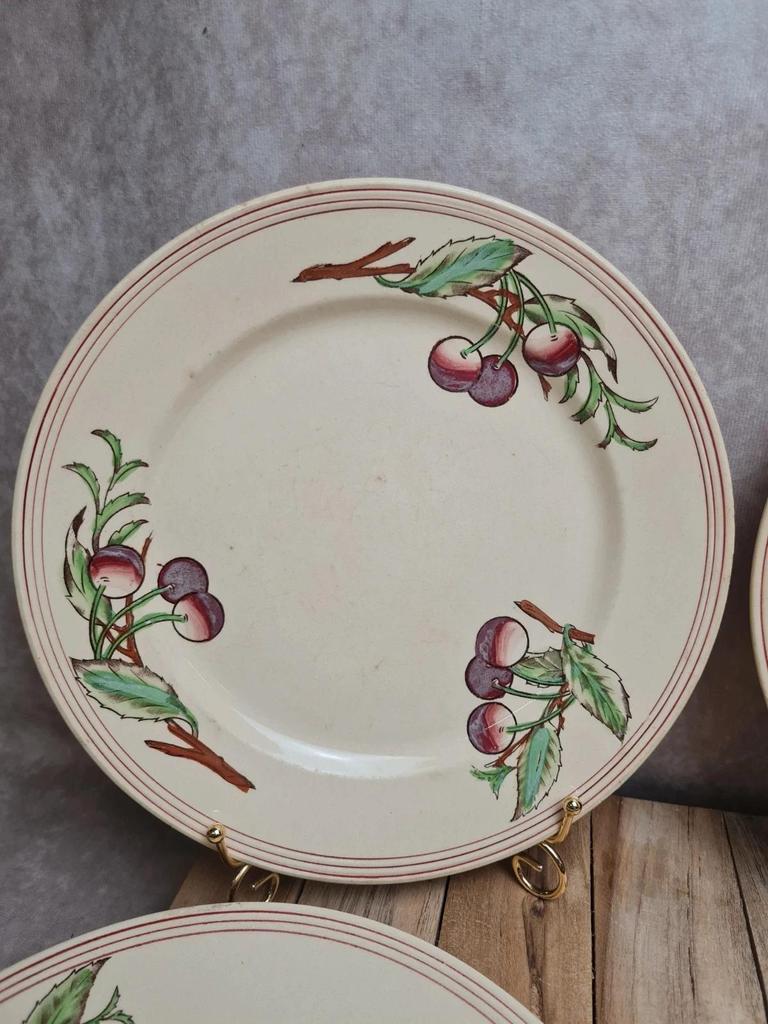 Lot de 6 assiettes plates Boch La Louvière Belgique modèle 2460 décor cerises polychrome