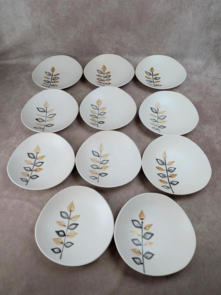 Lot de 11 assiettes à dessert vintage Niderviller – années 70 – style Capron Vallauris