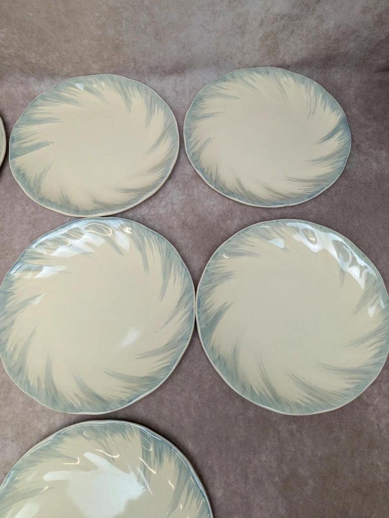 12 assiettes plates Terre de fer Salins décor bleu nuagé