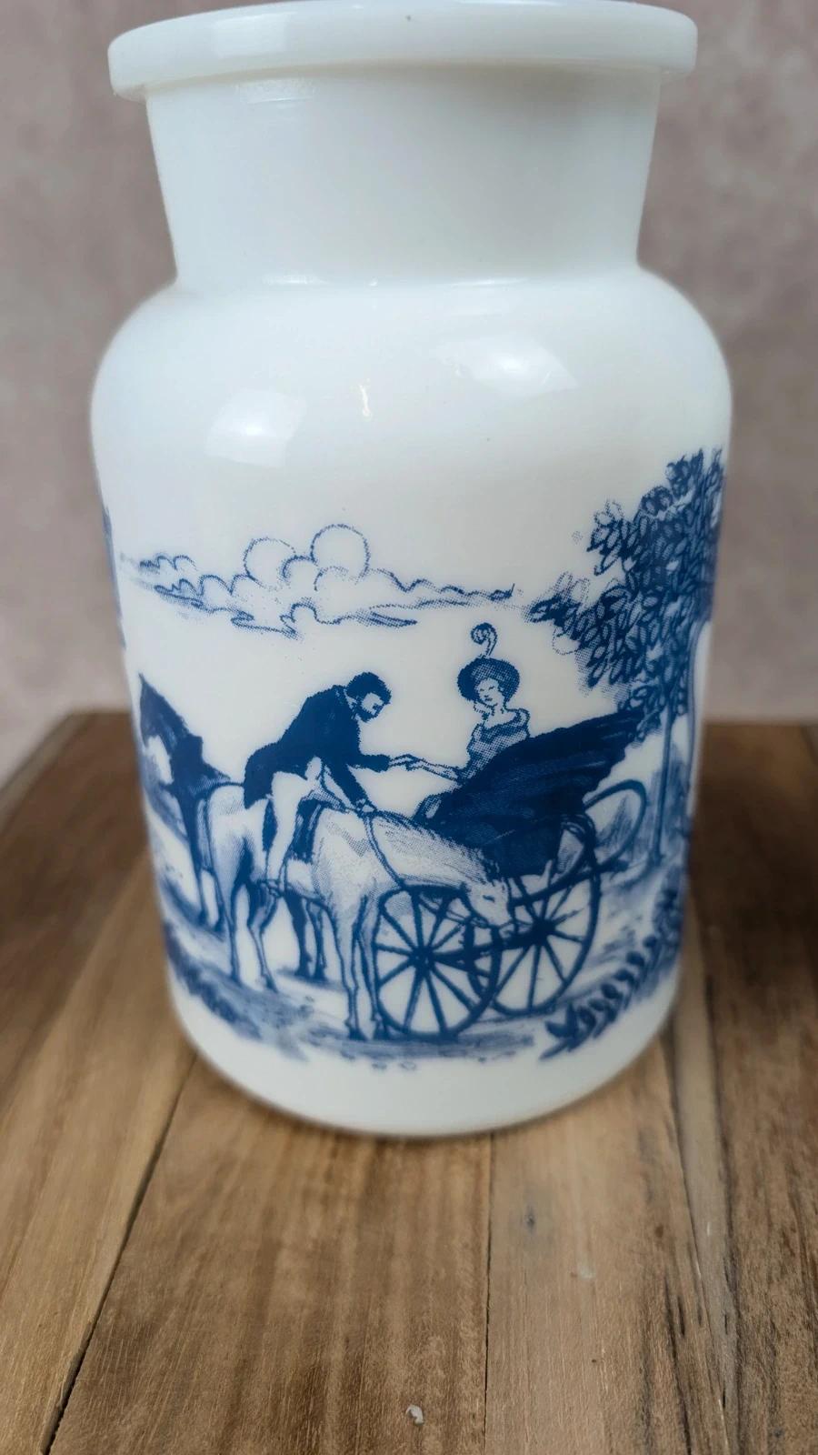 Duo de pots d’apothicaire anciens – décor bleu romantique – Belgique