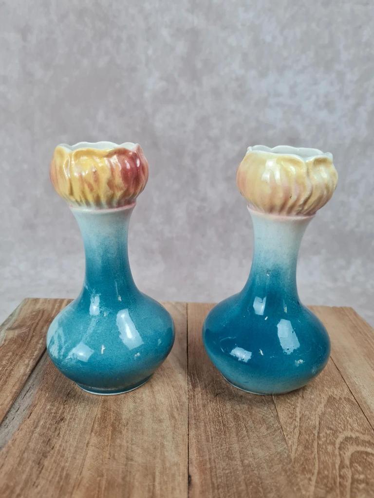🌸 Paire de petits vases soliflores anciens numérotés 396 🌸