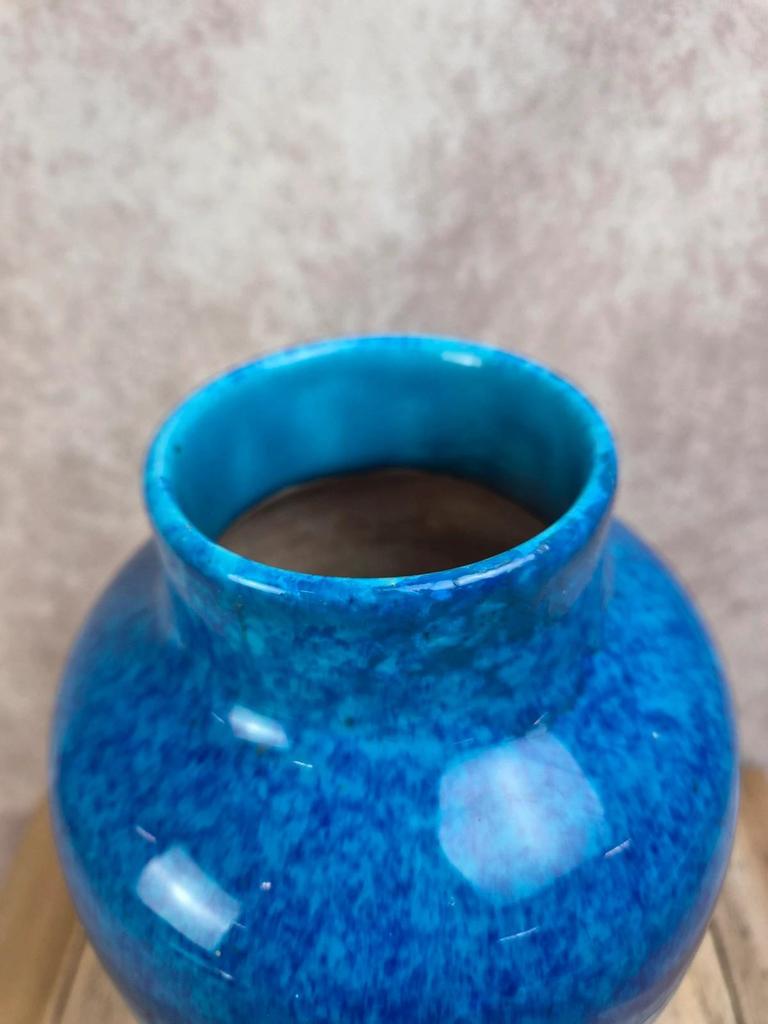 Grand vase Paul Milet Sèvres bleu flammé Art Déco céramique française 30 cm