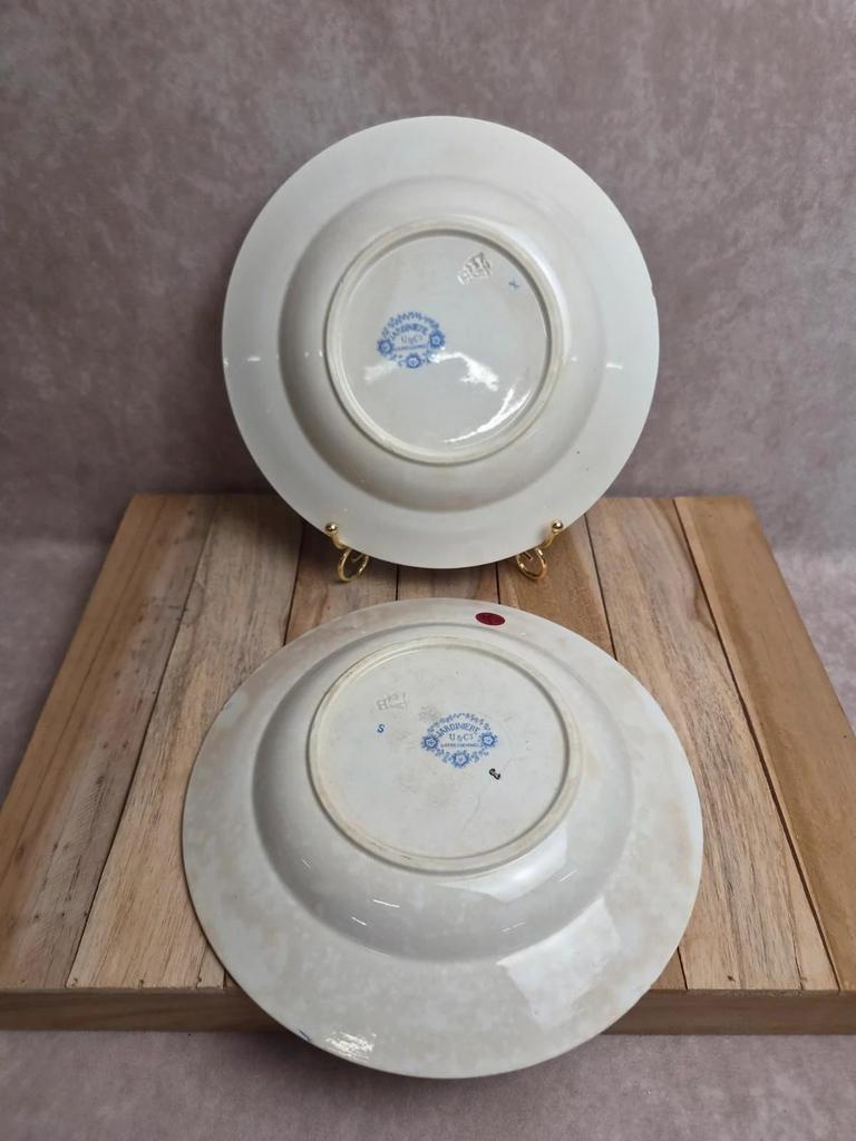 Lot de 2 assiettes creuses en terre de fer Sarreguemines – Modèle Jardinière – Décors variés