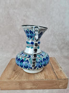🌿 Vase artisanal en faïence marocaine signé – décor bleu & vert 🌿