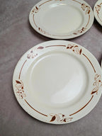 Lot de 6 assiettes terre de fer Hbcm Narcisse décor floral marron