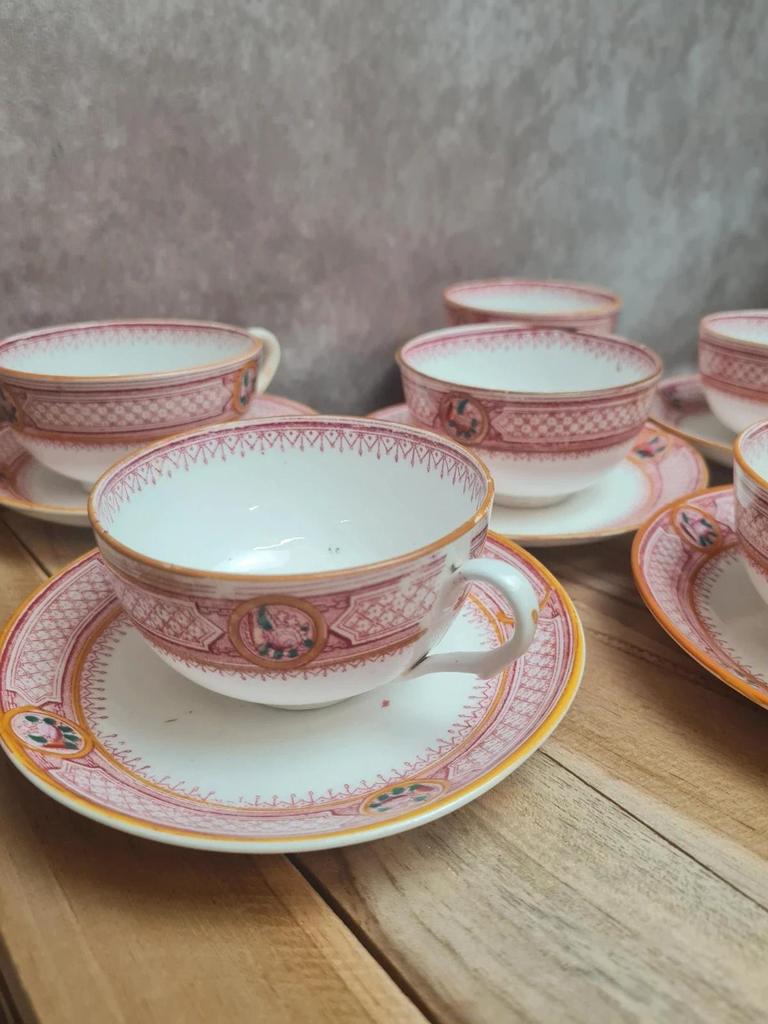 Service ancien 6 tasses porcelaine, Grand Dépôt Émile Bourgeois Paris