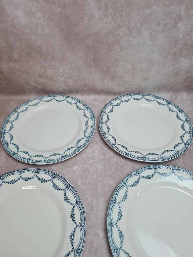 Lot de 12 assiettes plates anciennes Salins “petit Trianon” terre de fer bleu 💙