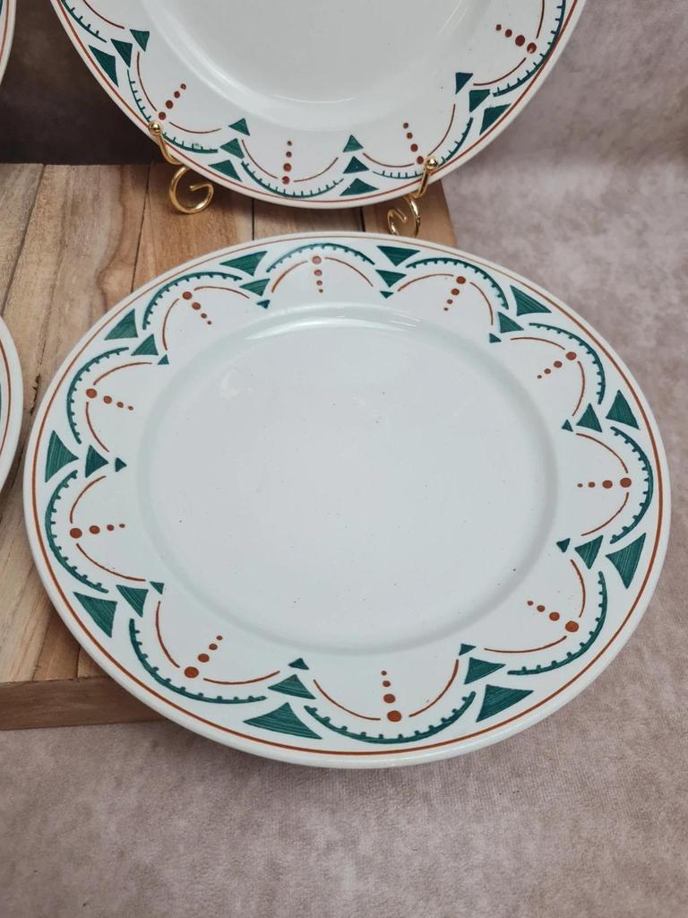 Lot 4 assiettes plates anciennes Badonviller Lunéville modèle Succao vert & brun
