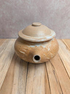 Théière vintage en grès émaillé beige moucheté – Style rustique