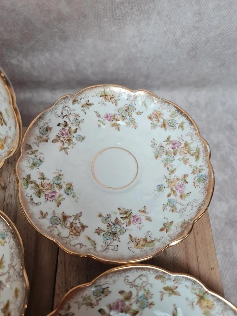 Lot de 7 coupelles anciennes porcelaine anglaise décor floral doré 🌸