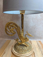 Grande lampe vintage en laiton moulé – Phénix – socle en onyx – années 60/70