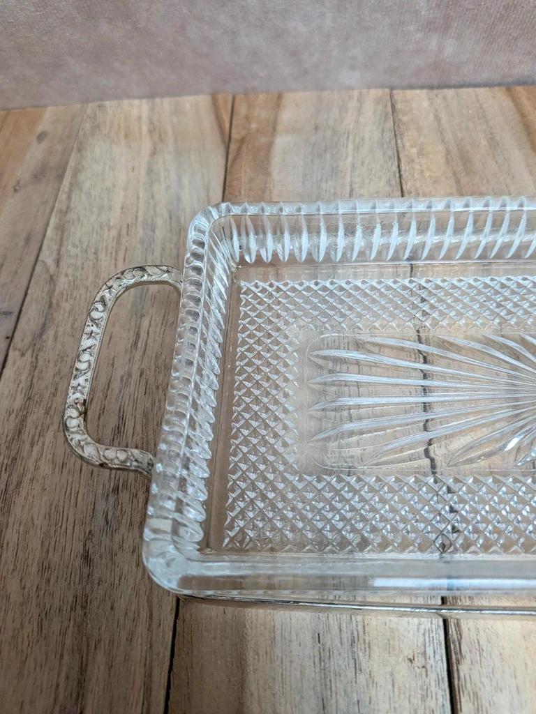 Beurrier vintage verre et métal argenté