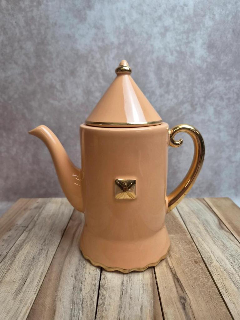 Théière vintage Artichaut I.c.b. France rose pêche et dorures