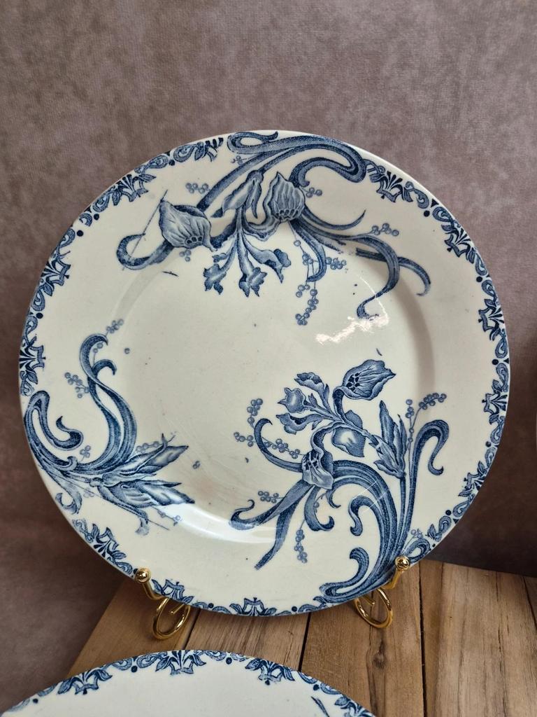 Lot de 6 assiettes terre de fer Clairefontaine – modèle Iris – fin Xixe