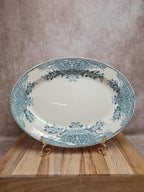 Plat ovale ancien terre de fer Alice Boch Frères Keramis Bkf décor bleu Art Nouveau