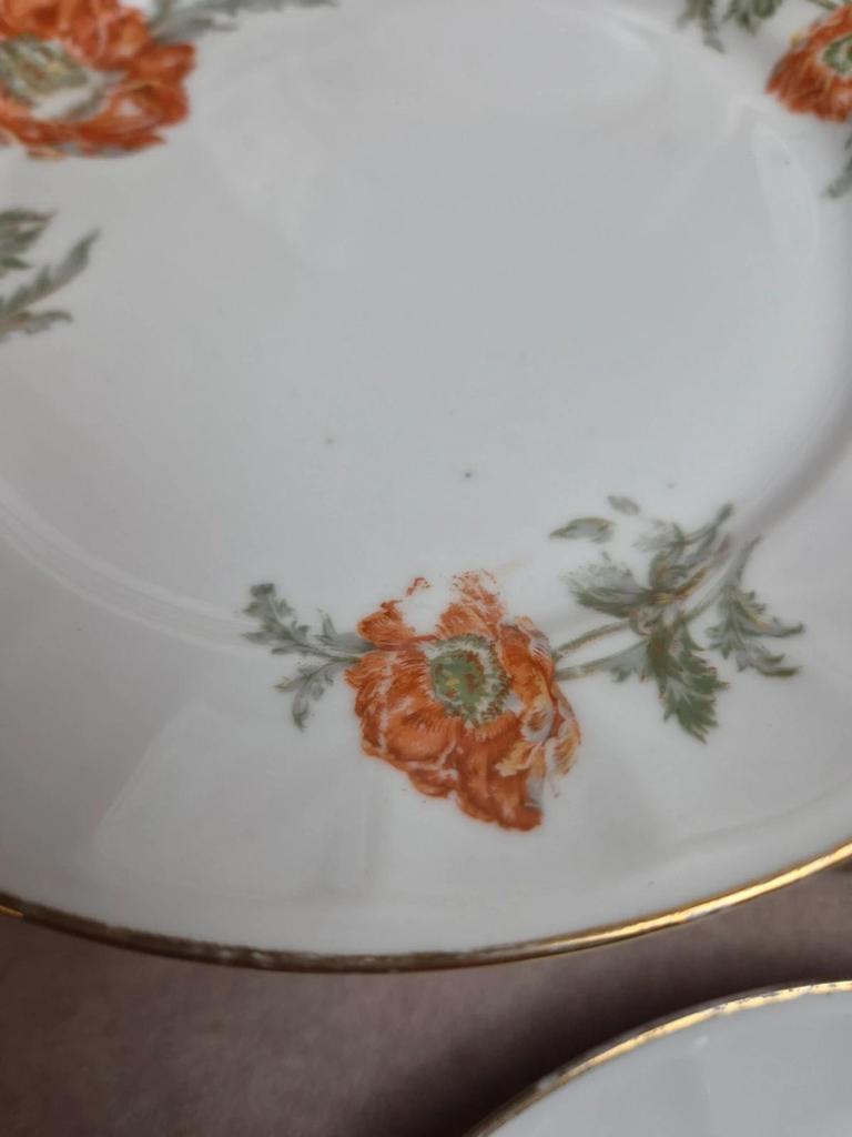 Lot de 5 assiettes à dessert en porcelaine – Décor floral coquelicots