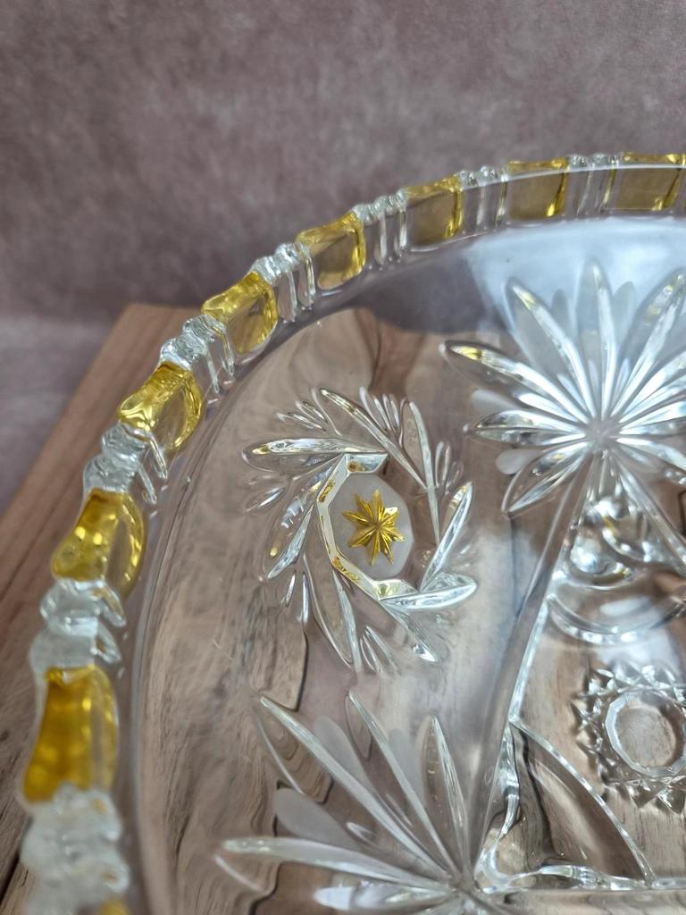 Grande coupe tripode Walther Glas Komet – Verre cristallin jaune ambré vintage