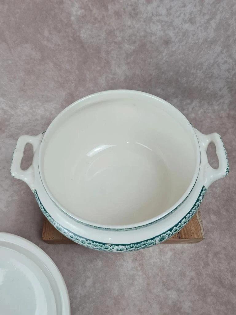 Soupière ancienne Longwy 🍃🌼 en faïence française – décor fleuri vert