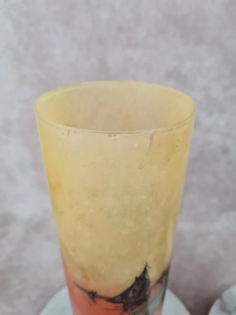 🌿 Paire de vases anciens signés Legras – décor champêtre émaillé – Art Nouveau 🌿