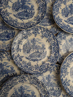 Lot de 12 assiettes plates Terre de fer Bp – Décor bleu toile de Jouy